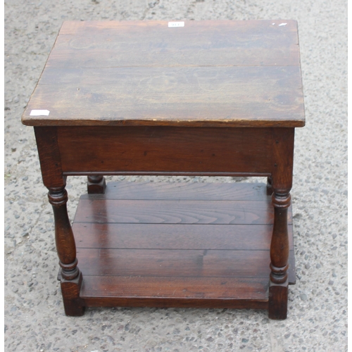 116 - A small antique oak console table with single drawer, approx 58cm wide x 47cm deep x 59cm tall