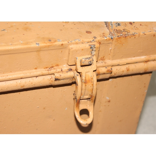 118 - Large painted metal trunk with handles, approx 78cm W x 41cm D x 30cm H