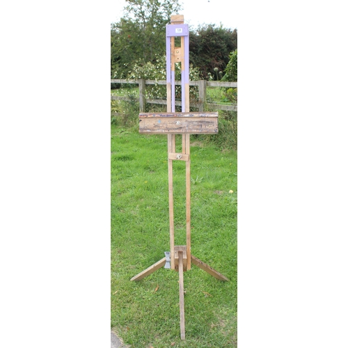 120 - Vintage wooden artists' easel with paint marks, approx 184cm tall