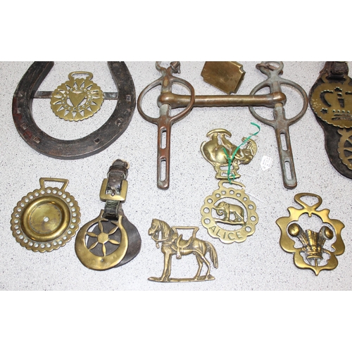 1784 - Victorian and later horse brasses, some on leather straps, horse shoe etc