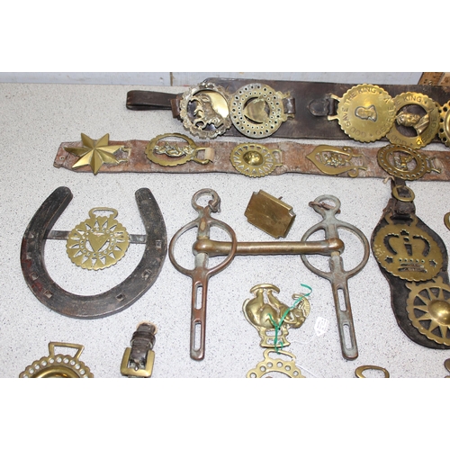 1784 - Victorian and later horse brasses, some on leather straps, horse shoe etc