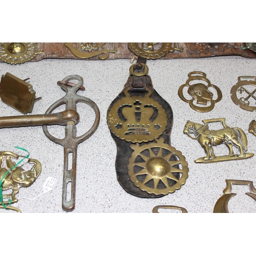 1784 - Victorian and later horse brasses, some on leather straps, horse shoe etc