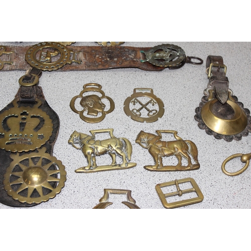 1784 - Victorian and later horse brasses, some on leather straps, horse shoe etc