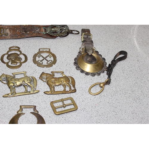 1784 - Victorian and later horse brasses, some on leather straps, horse shoe etc