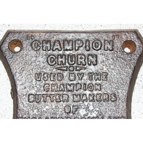 448 - Cast iron wall plaque for 'Champion Churn' used by the champion butter makers of England and Scotlan... 