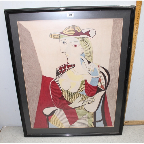 455 - 2 framed Picasso prints, one of a 'Seated Lady' and 'The Friend'(?), largest approx 92cm x 75cm