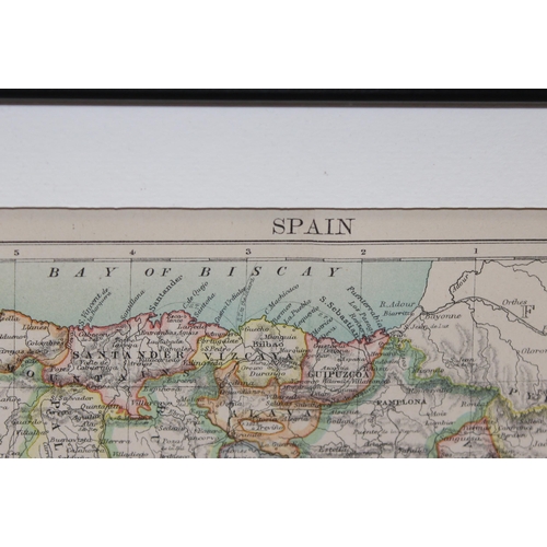 457 - 6 framed vintage maps to incl Philadelphia, London, New York, Spain, Shropshire, Staffordshire and C... 