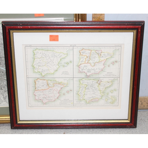 457 - 6 framed vintage maps to incl Philadelphia, London, New York, Spain, Shropshire, Staffordshire and C... 