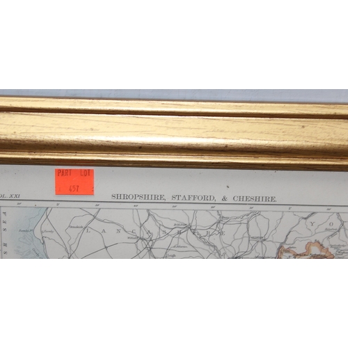 457 - 6 framed vintage maps to incl Philadelphia, London, New York, Spain, Shropshire, Staffordshire and C... 