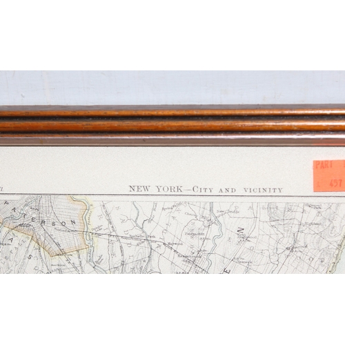 457 - 6 framed vintage maps to incl Philadelphia, London, New York, Spain, Shropshire, Staffordshire and C... 