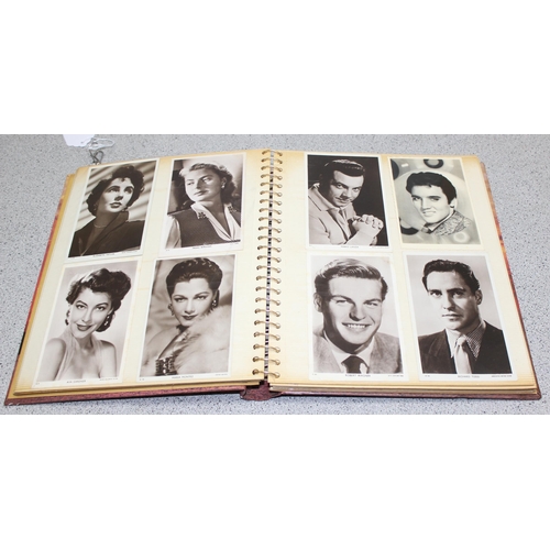 512 - Vintage photo album containing approx 70 postcards/photos of Hollywood film stars including Elvis, R... 