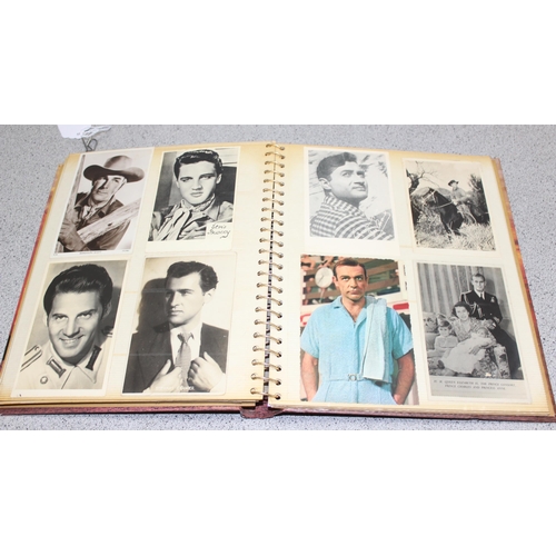 512 - Vintage photo album containing approx 70 postcards/photos of Hollywood film stars including Elvis, R... 