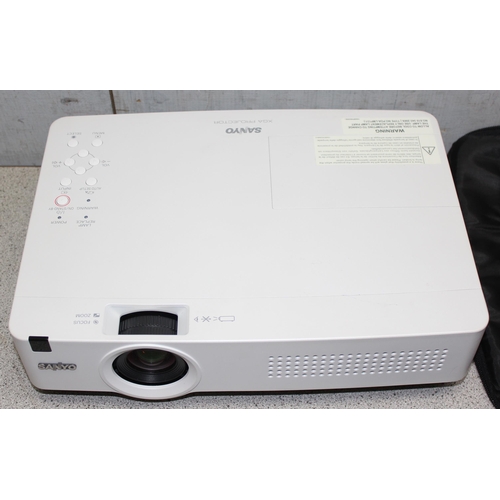 758 - Sanyo model PLC-XU350A conference room large screen projector with manual, handbook, DVD, connection... 