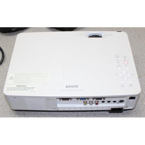 758 - Sanyo model PLC-XU350A conference room large screen projector with manual, handbook, DVD, connection... 