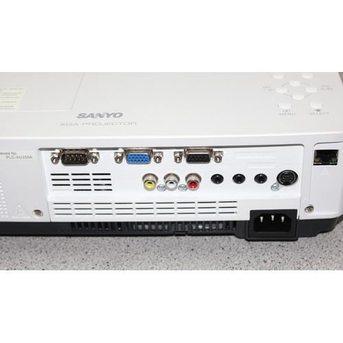 758 - Sanyo model PLC-XU350A conference room large screen projector with manual, handbook, DVD, connection... 