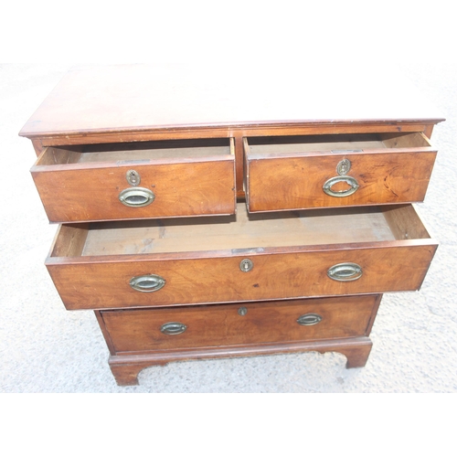 90 - Antique mahogany 2/3 chest of drawers with brass handles, approx 100cm wide x 38cm deep x 108cm tall