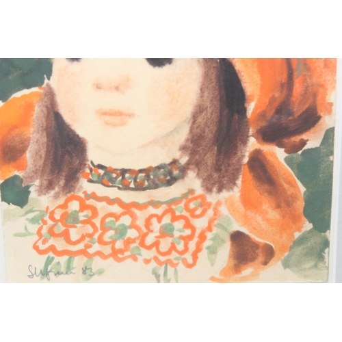 481 - A pair of retro mid-century watercolours or a young boy and girl in 1960's dress, each signed indist... 