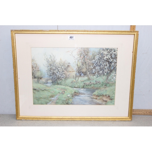 491A - George Frank Nicholls (1885 -1937), antique watercolour of a village stream, and Roy Munro Walker Ca... 