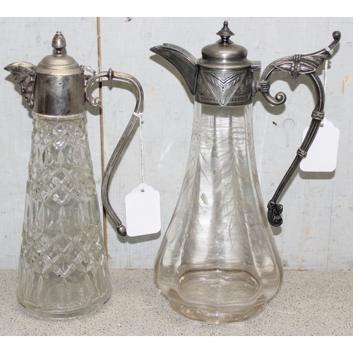 1060 - 2 antique glass and silver plated claret decanters