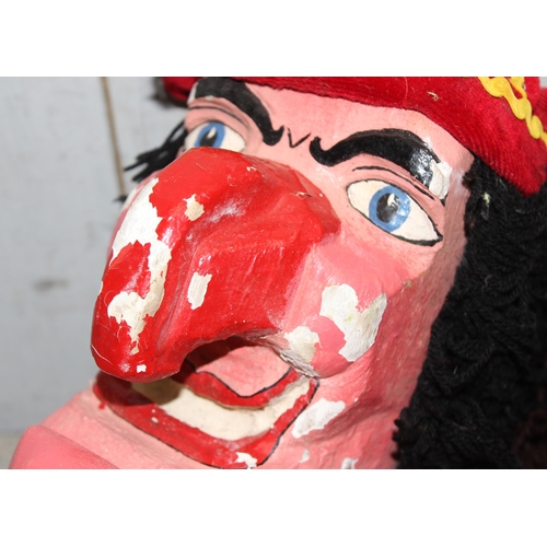 1520 - Vintage wooden carved Punch and Judy hand painted puppets with 3 others to include a crocodile