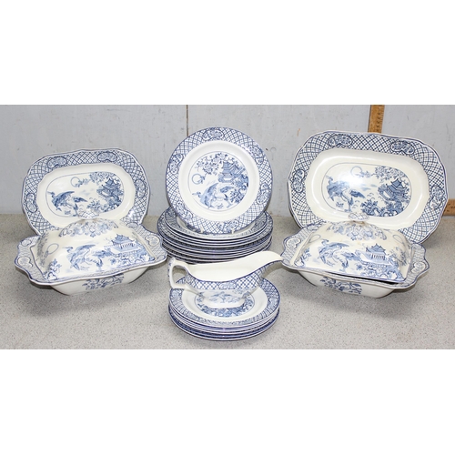 1753 - Blue and white 'Orient' part dinner service to terrines and meat platters