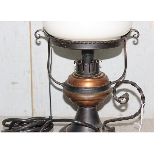 256 - Vintage converted oil lamp with white glass shade