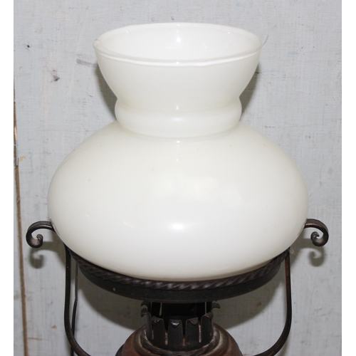 256 - Vintage converted oil lamp with white glass shade