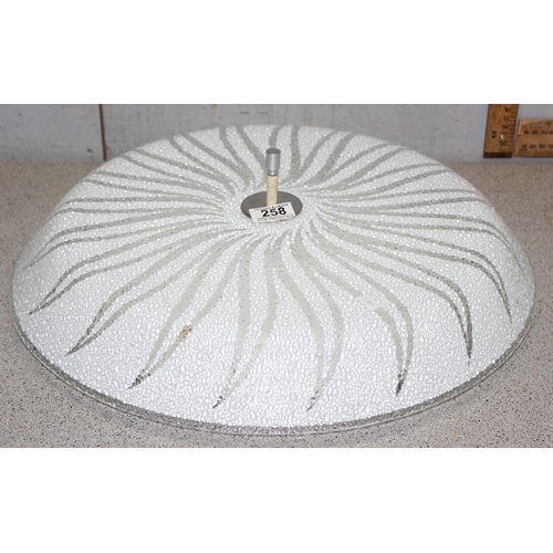 258 - Retro pebbled-glass ceiling light shade and fitting approx 50cm diameter