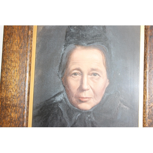 417 - Antique oil on canvass of elderly lady attributed to Robert Douglas with information verso approx. 5... 