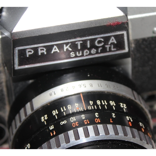 655 - Qty of cameras and lenses to include a Pentax Spotmatic F and a Praktica super TL