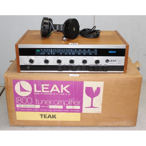 753 - LEAK 1800 tuner amplifier in box and a pair of LEAK headphones