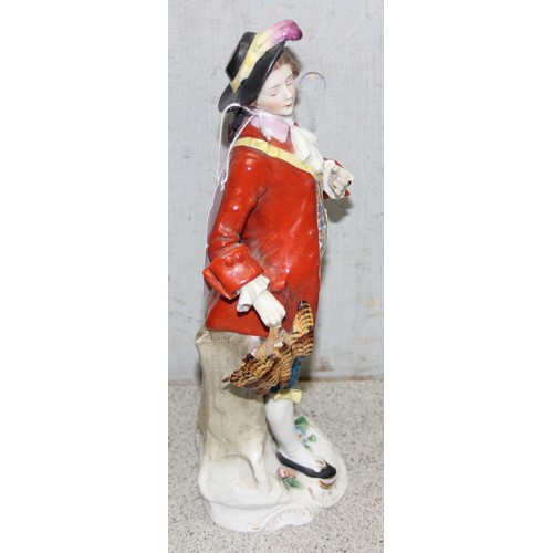 1806 - Vintage chip carved figure of an Oriental man, approx 37cm tall, 2 porcelain figures and 3 pieces of... 