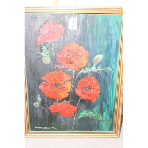 489A - Qty paintings to incl 2 original marine schools oil paintings, one of poppies and one of a dog