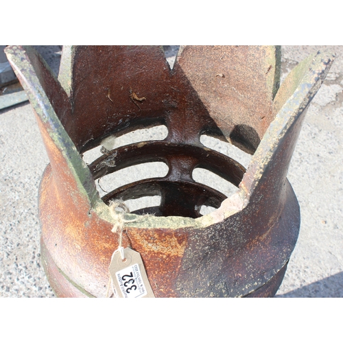 332 - A large pair of antique stoneware chimney pots with decorative tops, each approx 105cm tall