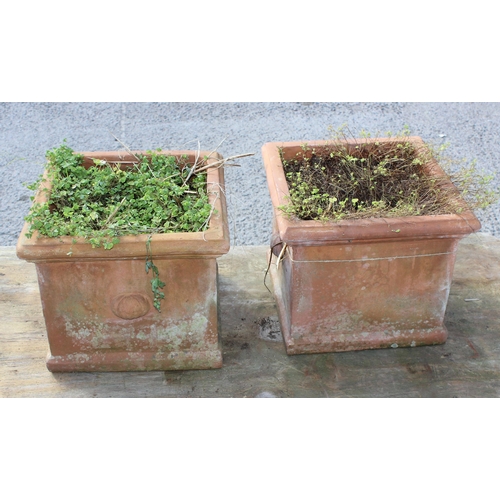 333 - A pair of antique style square planted terracotta garden planters, approx 36cm square x 30cm tall