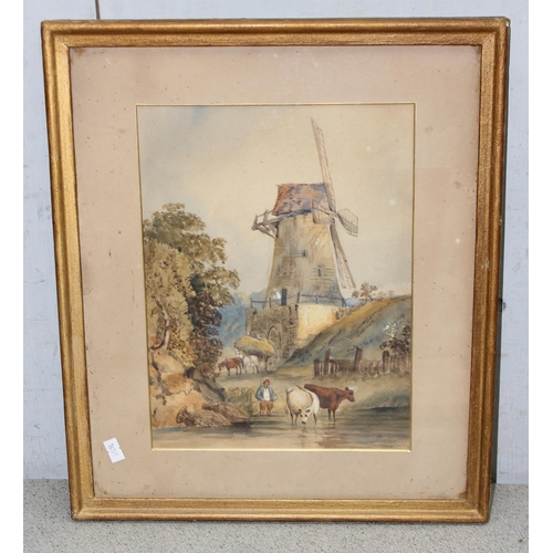 465 - 3 antique gilt framed watercolours, the largest approx 54cm x 41cm