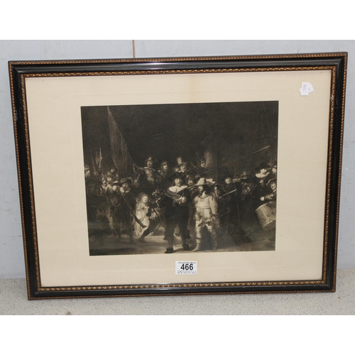 466 - 3 antique framed prints of important artworks to inc Rembrandt, each approx 55cm x 42cm