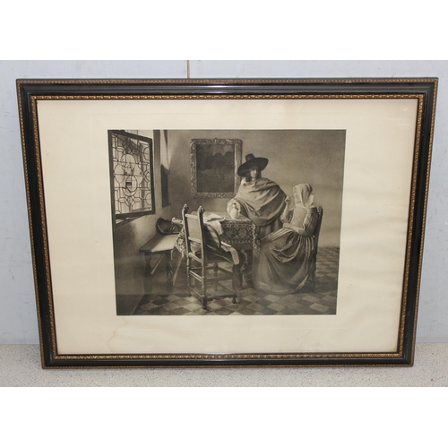 466 - 3 antique framed prints of important artworks to inc Rembrandt, each approx 55cm x 42cm