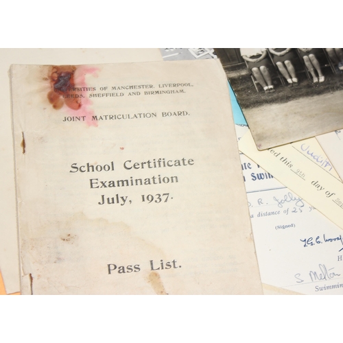 541 - Qty of mixed ephemera to include photographs, model aeroplane schematics and a school report book fr... 