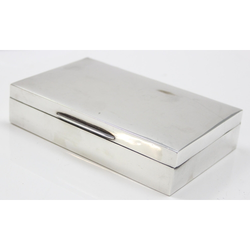 1020B - A plain silver cigar or cigarette box with wooden lined interior, Sheffield 1956 by Walker & Hall, a... 