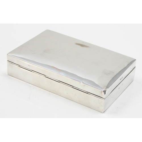 1020B - A plain silver cigar or cigarette box with wooden lined interior, Sheffield 1956 by Walker & Hall, a... 