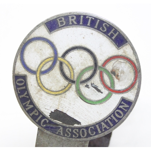 667 - A rare vintage British Olympic association enamel car badge on bracket