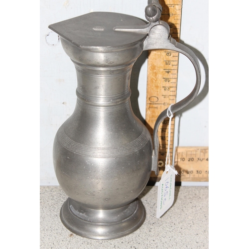 1065C - A German Etain Sigg Zinn pewter flagon and 6 shot glasses, approx 1.6kg gross