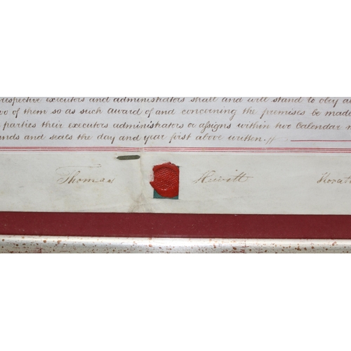 468 - A large 19th century framed vellum indenture or legal document for the watchmakers firm Thomas Hewit... 