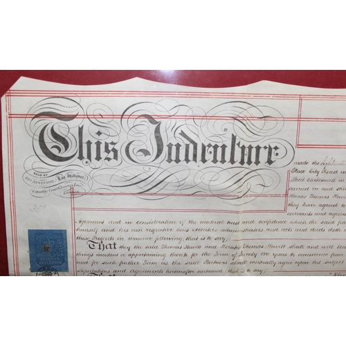 468 - A large 19th century framed vellum indenture or legal document for the watchmakers firm Thomas Hewit... 