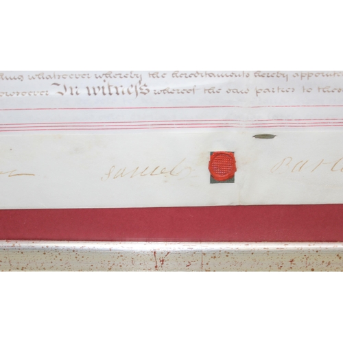 468 - A large 19th century framed vellum indenture or legal document for the watchmakers firm Thomas Hewit... 