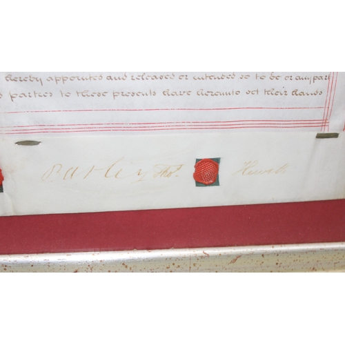 468 - A large 19th century framed vellum indenture or legal document for the watchmakers firm Thomas Hewit... 