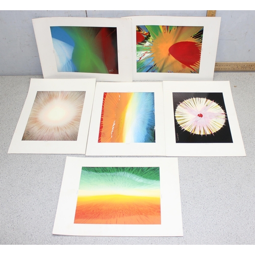 469 - 6 unusual spin art paintings in the manner of Damien Hirst, all indistinctly signed, each approx 36c... 