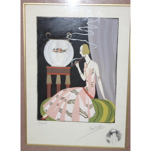 487 - Paul Allen (XX), 2 pochoir prints in the Art Deco style, Fumee & Mon Bel Ouiseau, each approx 40cm x... 