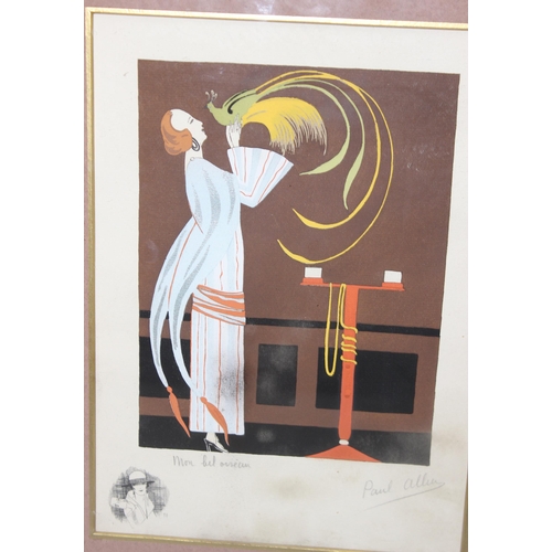 487 - Paul Allen (XX), 2 pochoir prints in the Art Deco style, Fumee & Mon Bel Ouiseau, each approx 40cm x... 